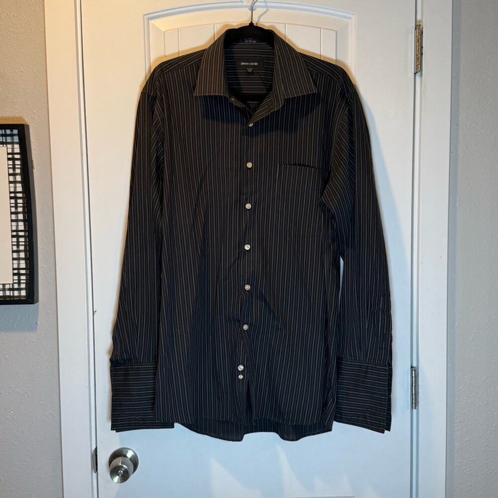 Pierre Cardin Black Striped Dress Shirt Size 15.5